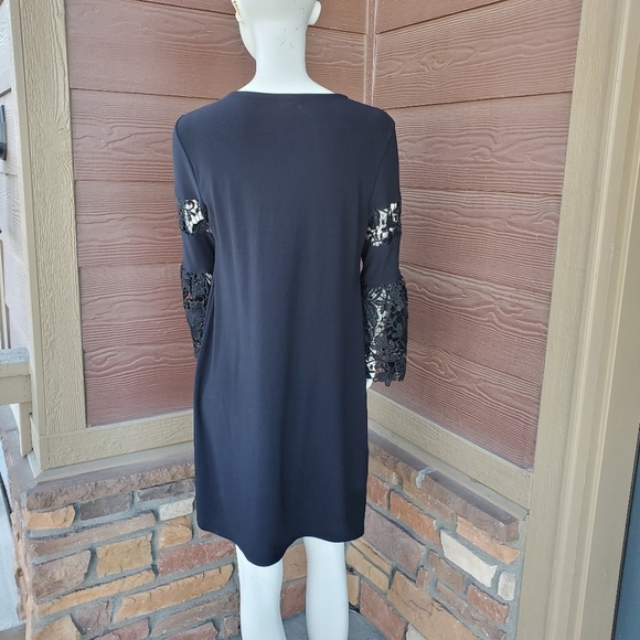 Alfani Lace Sleeve Pullover Midi Dress Size 8 Women's Black Stretch A-Line NWOT - Picture 12 of 16